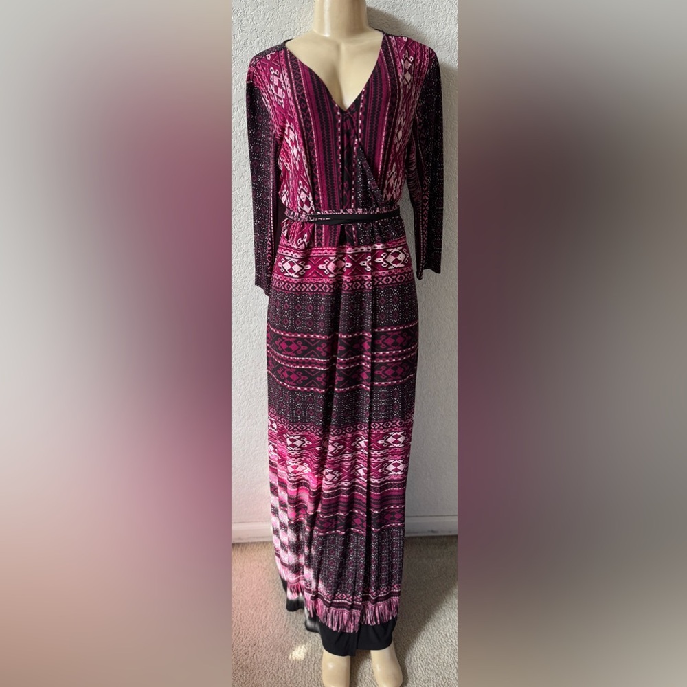 Attitudes by Renee Purple and Pink Long Sleeve Dress long maxi classy dress